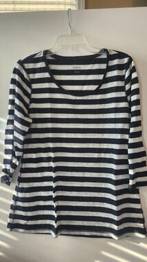 Style & Co Women's Size Large Striped 3/4 Sleeve Top Black White #313